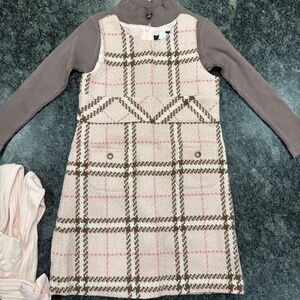 Lili Gaufrette Pink Jumper Dress with Matching Top and 2 Tights - Girls size 6